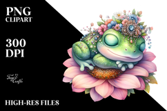 Adorned Baby Frog Sleeping on Flower, PNG Product Image 2