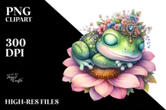 Adorned Baby Frog Sleeping on Flower, PNG Product Image 2