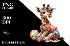 Adorned Giraffe in Beachwear, Digital Watercolor PNG Product Image 2