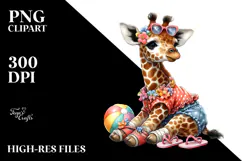 Adorned Giraffe in Beachwear, Digital Watercolor PNG Product Image 2