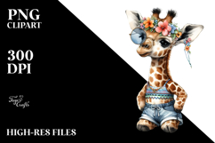 Digital Watercolor Adorned Baby Giraffe PNG Product Image 2