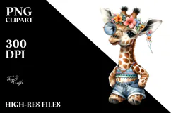 Digital Watercolor Adorned Baby Giraffe PNG Product Image 2