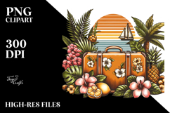 Vintage Beach Suitcase, Vector Clipart, PNG Product Image 2