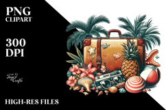 Vintage Tropical Beach Suitcase, Clipart Product Image 2
