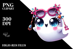 Cute Ghost with Glam Accessories, Watercolor Design, PNG Product Image 2