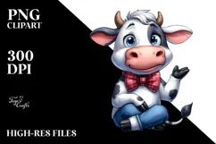 Cartoon Cow with Bow Tie PNG Product Image 2