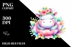 Colorful Baby Hippo Watercolor Clipart Product Image 1