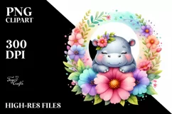 Colorful Baby Hippo Watercolor Clipart Product Image 1