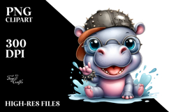 Energetic Baby Hippo with Punk Look PNG Product Image 2
