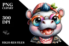 Cute Baby Hippo with Punk Look PNG Product Image 2