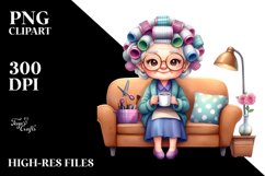 Old Lady Sitting on Couch | Sublimation Clipart Product Image 3