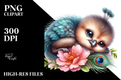 Digital Watercolor Cute Baby Peacock PNG Product Image 2