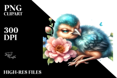 Cute Peacock on Flower, Digital Watercolor PNG Product Image 2
