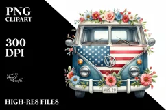 Watercolor Vintage Van USA Flag Colors Product Image 3