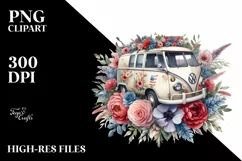 Watercolor Vintage Van USA Flag Colors Product Image 1