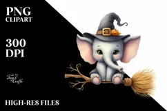 Funny Watercolor Witch Broom Sticker Clipart Product Image 1