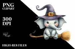 Funny Watercolor Witch Broom Sticker Clipart Product Image 3