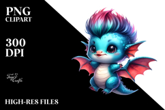 Cute Baby Dragon Jumping, Watercolor PNG Product Image 2