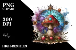 Mystical Stained Mushroom, Watercolor PNG Product Image 1