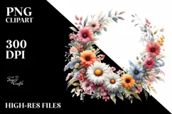 Vibrant Floral Frame with Daisies, Transparent PNG Product Image 1