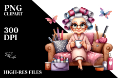 Old Lady Sitting on Couch | Sublimation Clipart Product Image 2