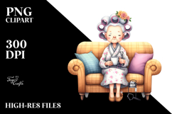Old Lady Sitting on Couch | Sublimation Clipart Product Image 2