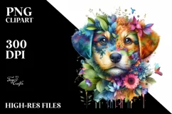 Abstract Puppy with Plant Leaves and 3D Flowers PNG Product Image 3