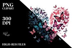 Butterfly Silhouette Heart Watercolor PNG Product Image 2