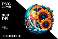 Vibrant Half Moon with Sunflowers, Transparent PNG Product Image 3