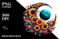 Vibrant Half Moon with Sunflowers, Transparent PNG Product Image 1