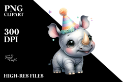 Cute Baby Rhino with Party Hat, High-Res PNG Product Image 2