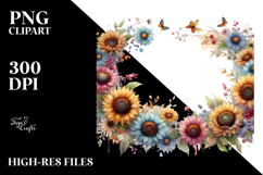 Colorful Horizontal Frame with Sunflower, Transparent PNG Product Image 2