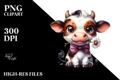 Funny Baby Cow with Bow and Tie PNG Product Image 2