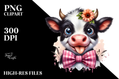 Funny Baby Cow with Bow and Tie PNG Product Image 2