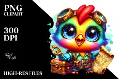 Crazy Eyes Rooster with Treasure Map, Watercolor PNG Product Image 2