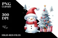 Cute Snowman with Santa Hat PNG Product Image 2