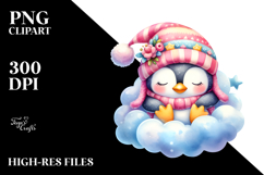 Whimsical Baby Penguin Sleeping on Cloud Clipart Product Image 2