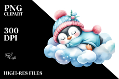 Whimsical Baby Penguin Sleeping on Cloud Clipart Product Image 2