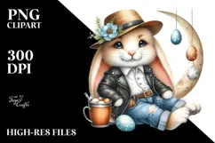 Bunny in Leather Jeans on Half Moon PNG Product Image 2