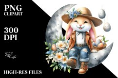 Bunny with Straw Hat on Half Moon, PNG Product Image 2