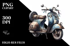 Watercolor Vintage Dirty Scooter with Ribbons | Clipart Product Image 1