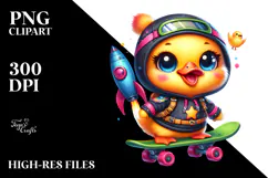 Baby Duck with Ninja Outfit and Rocket Ship PNG Product Image 2