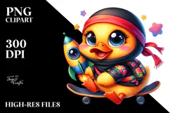 Baby Duck with Ninja Outfit and Rocket Ship PNG Product Image 2