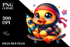 Baby Duck with Ninja Outfit and Rocket Ship PNG Product Image 2