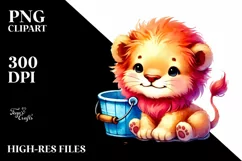 Vibrant Lion Resting with Bubbly Bucket PNG Product Image 2