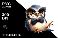 Dramatic Bird with Bow Tie PNG Product Image 2