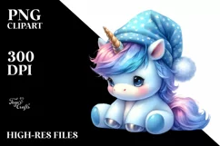 Cute Baby Unicorn with Blue Hat | Clipart Product Image 3