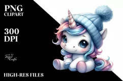 Cute Baby Unicorn with Blue Hat | Clipart Product Image 1