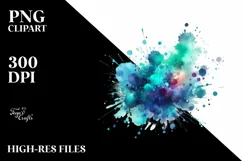 Colorful Cyan Watercolor Splash | Summer Clipart Product Image 3