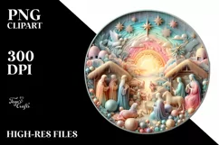 Colorful Round Nativity Scene Ornament PNG Product Image 2